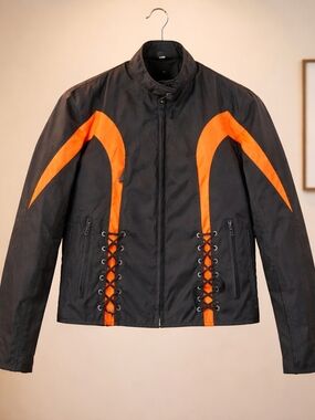 Nexgen Men's Motorcycle Black & Orange Lace-Up Motorcycle Jacket